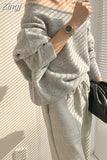 Autumn Irregular Sexy Off Shoulder Sweater Casual Loose Knitted Tops Korea Fashion Ladies Womens 2023 New Sweaters