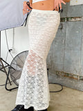 Retro Women Y2K Fairy Grunge Long Skirts Vintage Lace Floral Mesh Sheer See Through Bow Tie up Skirts Beachwear