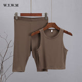 Summer Skinny Tank Sets Women Harajuku Fashion Casual Two Pieces Cotton Vest High Waist Knitted Shorts Female Sexy