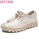 Oxford Sewing Flats Women's Loafers Shoes Woman Female Lace Up Genuine Leather Rubber Soles Casual
