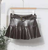 Real Shooting Merard High-Rise Thin Pu Skin 100 Folded Dress Small Babes A Short Skirt With Belt