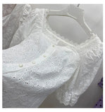 Embroidery Lace Blouse Women Tops Summer Cutout Vintage French Square collar Causal White Shirt Women