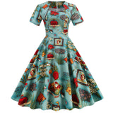 Robe De Cocktail Summer Dress 2022 Polka Dot Blue Print Cotton 50s 60s 40s Casual Pin Up Swing Rockabilly Party