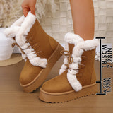 Boots Women's 2025 New Hairy Mouth Women's Boots Thick Snow Cotton Thick And Velvet Cylinder Large-Size Cotton