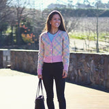 Pink Cardigan Women Rhinestone Buttons Knitted Jacquard Female Vintage Color Argyle Sweater Chic Crop Top Winter