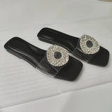 ZARZ 2022 Summer New Fashion Crystal Square Toe Flat Sexy Outer Wear Sandals And Slippers Women Luxury Brand Woman Beach