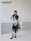 Psychedelic Short Sleeve Long T Shirt Dress Women Summer 2022 A Line Black White Designer Midi Dress Fashion