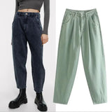 Streetwear Pleated Mom Jeans High Waist Loose Slouchy Jeans Pockets Boyfriend Pants Casual Ladies Denim