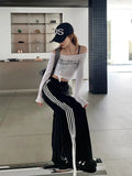 Stripe Bow Baggy Sweatpants-Outfit