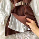 Zingj 2023 New Korean Version Of The Thin And Long Shirt With A Waist Knit Vest Two Sets Of Autumn And Winter Suit Women-Outfit