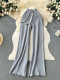Senior Casual Knit Pants High Waist Drawstring Soft Streetwear Autumn Women Solid Fashion Wide Legs Straight