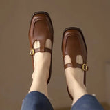 Zingj Small Leather Shoes Women's Design Sense Small Heel Thick Heel Women's Shoes 2024 Autumn French Retro Brown Light Mouth Single Shoes-Outfit