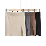 Zingj Trendy Women's Skirt Solid Color High Waist Slim And Slim Side Forked Knitted Hip
