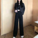 Zingj Waist Wide Leg Pants Women's Pants Autumn Hanging Feeling Loose Versatile Black Thin Suit Pants Casual Straight Leg Floor Pants-Outfit