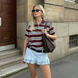 Spring Long Sleeves Vintage Striped Spoo T-Shirts For Loose