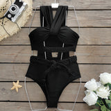 Solid Color Choreette Tied High-Waisted Bikini INS Split Swimsuit Women 2025 New