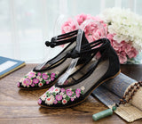 Zingj Shoes Tip Fashion Plate Buckle Beef Tendon Bottom Low Heel Women's Shoes Sandals Mesh Gauze Embroidered Cloth