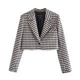 Women Plaid Crop Blazer Coat 2021 New Za Female Vintage Outwear Casual Jacket Coat High Streetwear
