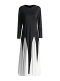 Fashion Dress Women 2025 Spring New Impact Color Splicing Design Dress Round Neck Long Sleeve High-End Long