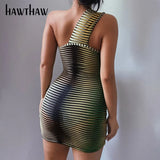 Women Summer One Shoulder Hollow Out Sleeveless Printed Party Mini Dress Sundress 2021 Female Clothing