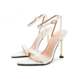 Zingj / Summer 2023 New Ultra High Heel Metal Plating With Pointed Cross Strap Roman Sandals-Outfit