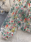 Fashion Mesh Embroidery Cropped Top Transparent Design Slash Neck Off Shoulder 2023 Summer Women Casual Loose