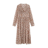 2021 spring women dress long sleeve midi dress floral printing single breasted v-neck korean fashion