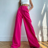 Women's Office Pants Spring Fashion Casual Loose Floor Length Ladies Blue Trousers High Waist Wide Leg Pants for