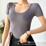 Zingj New Spring And Summer Slim Short Sports Short-Sleeved T-Shirt Women's Solid Color Fitness Stretch Running Yoga