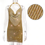 Backless y2k Metal Rhinestone Summer Dress women bodycon Night Club party mini ladies dresses vintage woman dress