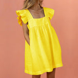 Oversized Patchwork Dress Women's Elegant O-Neck Ruffle Sleeve Midi Dresses Summer Female A Line Ruffled Sundress