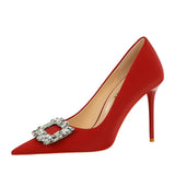 Zingj Fashion Banquet High-Heeled Shoes Women's Shoes Fine Heel Ultra High Heel Shallow Mouth Pointed Water Diamond Buckle Single Shoes