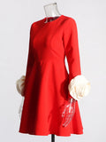 Spring 2025 New Fashion Round-Neck Long-Sleeved Three-Dimensional Flower Splicing Design Sense Slimming Short