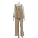 Zingj Women's Sexy Fluffy Halter Vest Wide Leg Pants Hot Girl Set 2024 Summer New Fashion 2-Piece Set-Outfit