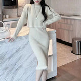 Autumn And Winter Women's Wear New French Long-Sleeved Knitted Sweater Blouse Half-Length Dress Skirt Suit Hip