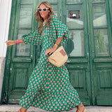 Breathable Lantern Sleeve Printing Long Dress Women Accessory Geometric Collage Plus Size Dress Strawberry