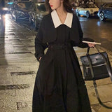 Black Midi Shirt Dress Women Gothic One Piece Dress Korean Fashion Y2k Vintage Trench Dress Office Lady Autumn