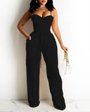New Pre-fall Women Sexy Zipper Back Cami Top & Wide Legs Contrast Pipping Pants Set Summer Fashion Two Piece Suits