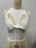 Zingj Sexy Irregular Sleeveless Hollow Kink Wool Woven Vest Women's Fashion Half High Collar Solid Color Crop-Outfit