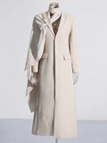 Fire Millard Wind 2025 Autumn New Scarf Collar Long Sleeve Personality Hollow Design Solid Color Trench Coat