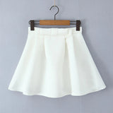 Solid Bow High Waist Mini Skirt With Lining-Outfit
