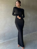 Fashionable Women's Dress French Long-Sleeved Sexy Deep V-Collar Pleated Slim Dress Two High-Waisted