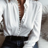 Casual Solid Color ladies office Tops Sexy Buttons Long sleeve Blouse new Spring Women Chiffon white