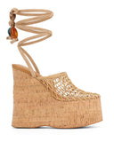 Heeled Sandals Women 2025 New Wear Thick-Soled Wood-Grass Waterproof Table Sandals Metal Stud