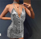Backless y2k Metal Rhinestone Summer Dress women bodycon Night Club party mini ladies dresses vintage woman dress