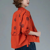 Winter Polo-neck Loose Casual Buttons Jacket Lady Long Sleeve Printing Ruffles All-match Jacke Top Women Cardigan