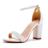 Cm Thick Heeled Light Mouth With Sandals Round Head Square Thick Sandals White Pearl Sandals Wedding