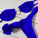 Multi-Color Solid-Colored Breast-Plate Three-Point Low-Rise Bikini Sexy 2025 New Split Swimsuit