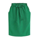 Autumn Elegant Midi Skirts Womens Office Pencil Skirt Cotton Elastic Waist Package Hip Skirt Bow Skirt