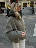 Removable Puffer Hoddie Patchwork Zipper Jacket- Outfit